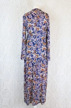 Vintage 70s Dress - Indigo Blue With Autumnal Floral - Size XS -KIKIS Clothing Shop IMG 1159 569e4c7d eadd 4cec 8a37 65e5e8196c78