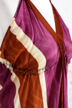 Blossom Mini Halter Dress - Vintage Indian Sari - Sheer Chestnut & Purple Stripe - M/L -KIKIS Clothing Shop IMG 1203 bcfd691c 927a 419e b48c 43dc4f403d2f