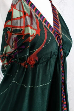 Blossom Mini Halter Dress - Vintage Indian Sari - Dark Green Floral - M/L -KIKIS Clothing Shop IMG 1272 fcfb911a 68d6 405c b95d cd5e30992d7d