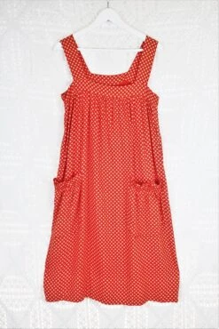 70's Vintage - Floral Pinafore Dress - Red & White - Size S/M