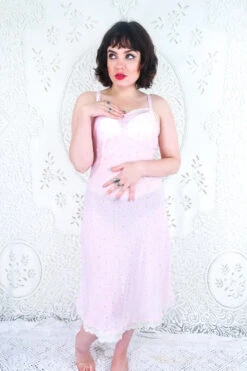 Vintage Slip Dress - Sheer Pink Lacy Floral - Size XS