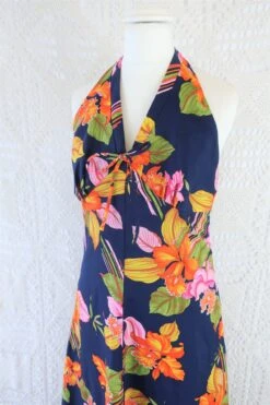 70’s Vintage Dress - Deep Navy Tropical Floral Halter-Neck Maxi - Size XS/S 10 70’s Vintage Dress - Deep Navy Tropical Floral Halter-Neck Maxi - Size XS/S -KIKIS Clothing Shop IMG 2328 0825502f c83f 43e6 9c79 9546bb288e6d