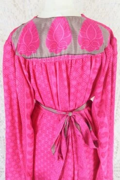 Stevie Maxi Dress - Vintage Indian Sari - Fuchsia & Slate Block Print - XS -KIKIS Clothing Shop IMG 2468 2468c3ee 734c 4e57 aa97 8ddc961646dd