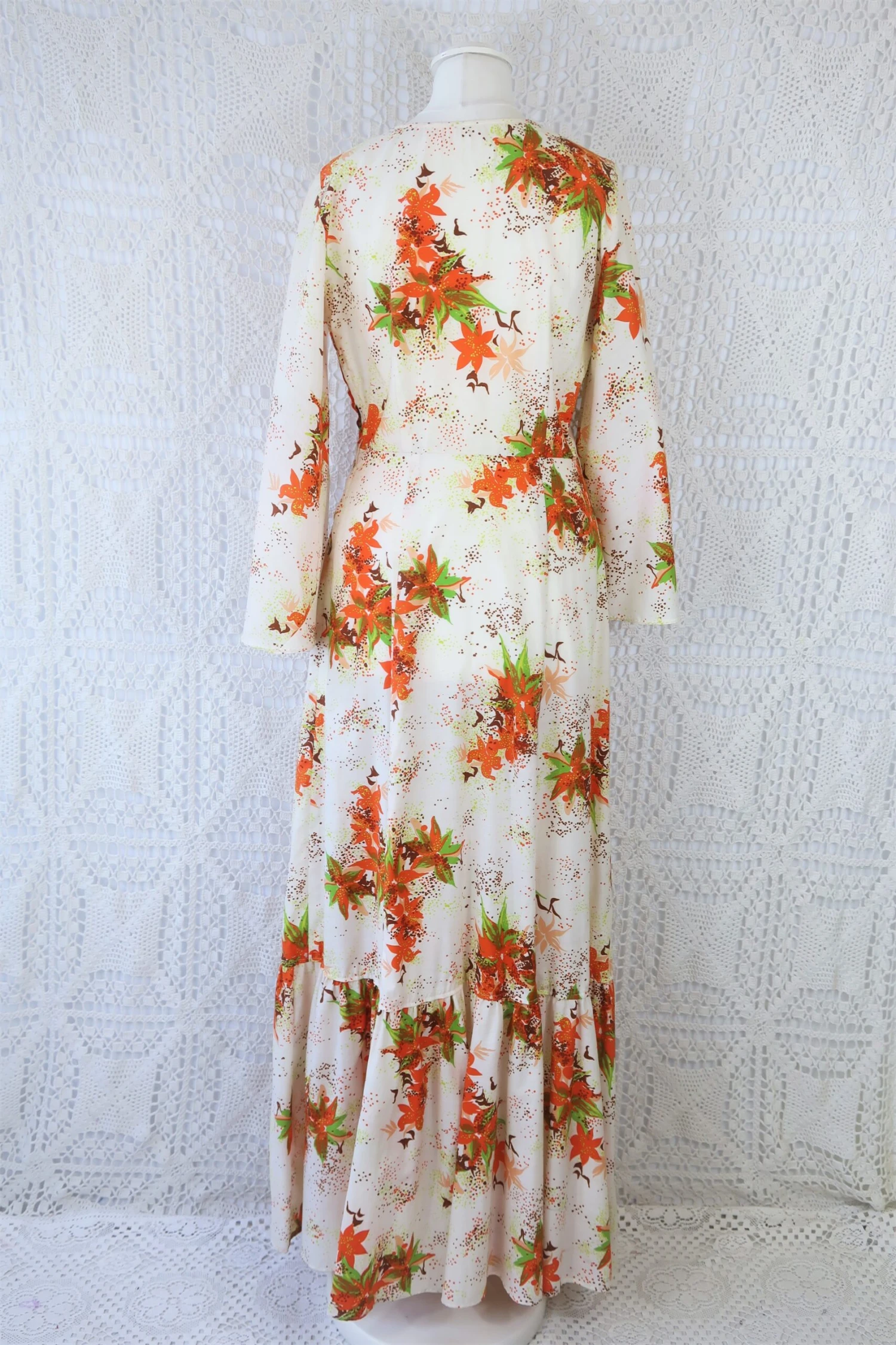 70's Vintage Dress - Soft Cream & Maple Floral - Size S 5 70's Vintage Dress - Soft Cream & Maple Floral - Size S - Image 5