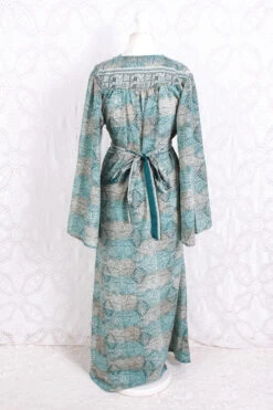 Stevie Maxi Dress - Vintage Indian Sari - Submerged Aqua Mosaic - XS 7 Stevie Maxi Dress - Vintage Indian Sari - Submerged Aqua Mosaic - XS -KIKIS Clothing Shop IMG 3241 5ee72dac 09f6 4d59 a280 12feab0fd188