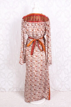 Stevie Maxi Dress - Vintage Indian Sari - Powder, Red & Amber Illustrations - XS -KIKIS Clothing Shop IMG 3267 53f6cf90 eafb 4453 8242 b167f788e794