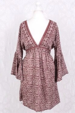 Pansy Mini Dress - Indian Sari - Circular Flounce Sleeve - Rose Taupe Tile Print - Free Size M/L -KIKIS Clothing Shop IMG 3511 d0f2626e c8ec 4813 902a 9b6df0ae452c