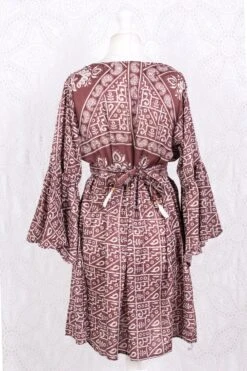 Pansy Mini Dress - Indian Sari - Circular Flounce Sleeve - Rose Taupe Tile Print - Free Size M/L -KIKIS Clothing Shop IMG 3513 bfab937a 22db 430d 8ede 5b188ed7cdcb