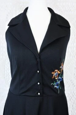 70's Vintage Dress - Midnight Black With Floral Embroidery - Size S 9 70's Vintage Dress - Midnight Black With Floral Embroidery - Size S -KIKIS Clothing Shop IMG 3718 eb1beaef 5218 494d b2d1 00177dd2f5d3