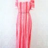 70's Vintage Spring Dress - Bright Red & White Floral - Size L