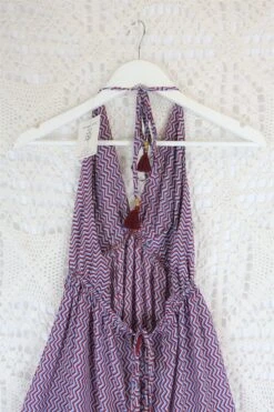 Cherry Mini Halter Dress - Red & Blue Zig-Zag Vintage Sari (Free Size) -KIKIS Clothing Shop IMG 3840 f80bca2f 76ae 4a64 966d a16cfb1da1e3