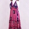Cherry Mini Halter Dress - Hot Pink & Purple Graphic Vintage Sari (Free Size)