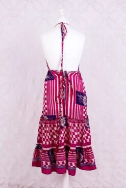 Cherry Mini Halter Dress - Hot Pink & Purple Graphic Vintage Sari (Free Size) -KIKIS Clothing Shop IMG 4245 bf4adf32 721f 47fe 8108 d35c8218b8b1