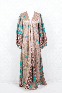SALE Lola Long Wrap Dress - Vintage Indian Sari - Latte Shimmer Floral (M/L) 8 SALE Lola Long Wrap Dress - Vintage Indian Sari - Latte Shimmer Floral (M/L) -KIKIS Clothing Shop IMG 4306 17fd153b 3862 4790 83b3 85519c051482