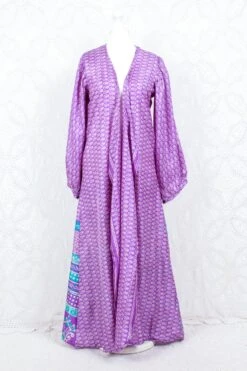 SALE Lola Long Wrap Dress - Vintage Indian Sari - Violet & Cream Paisley (XL) -KIKIS Clothing Shop IMG 4372 036f4772 e28e 4b02 bd1a 4c029ae73261