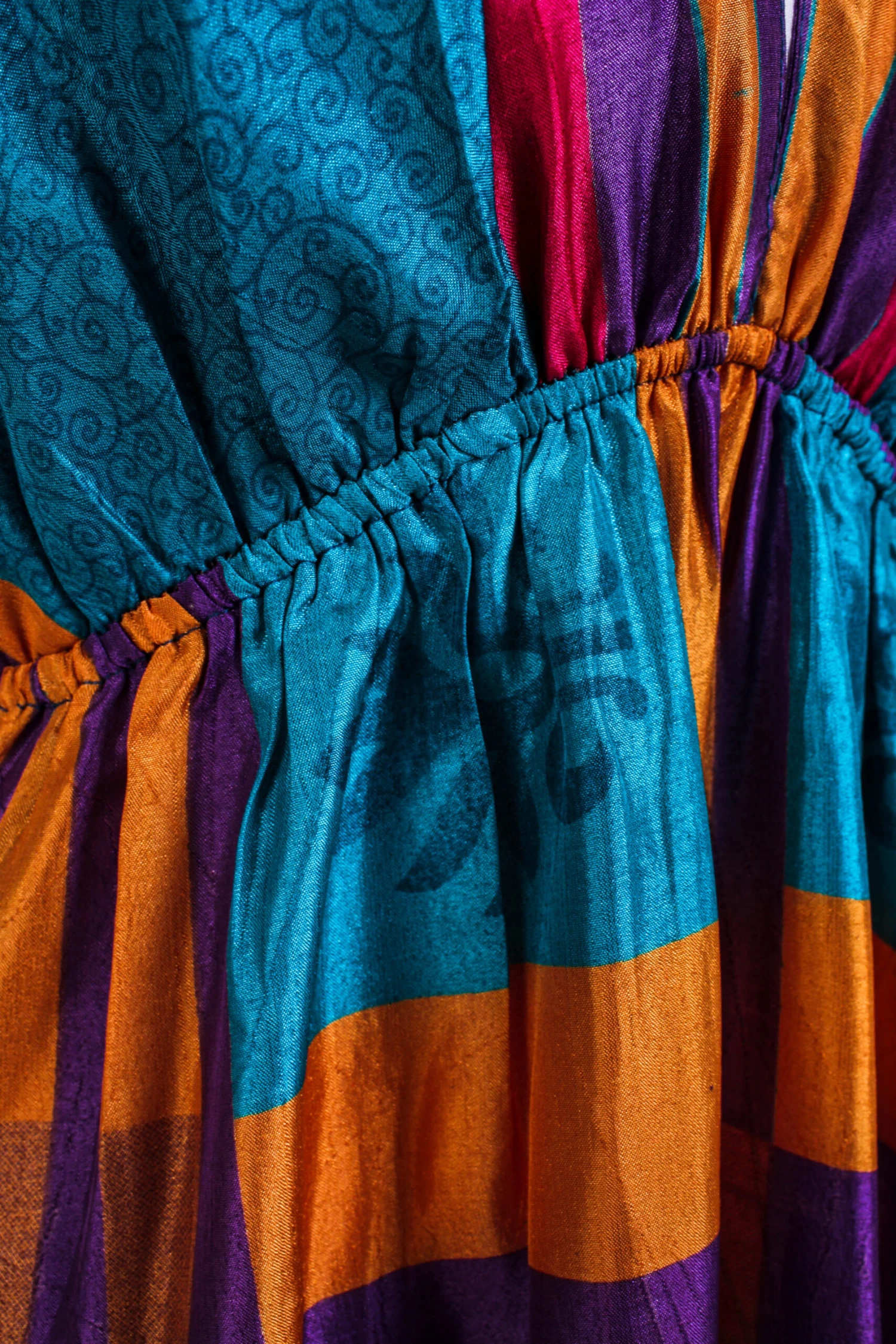 Cherry Mini Halter Dress - Blue & Purple Graphic Vintage Sari (Free Size) 4 Cherry Mini Halter Dress - Blue & Purple Graphic Vintage Sari (Free Size) - Image 4