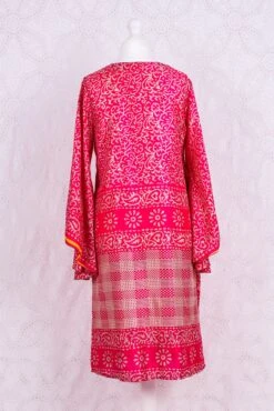 Gemini Bell Sleeve Midi Kimono/Dress - Watermelon Pink Vintage Sari - Size S/M -KIKIS Clothing Shop IMG 4778