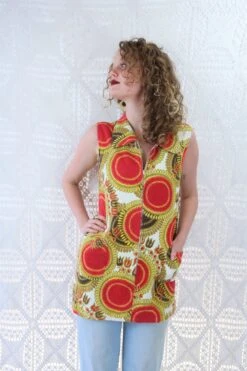 Vintage Mini Dress/Top - Bright Red & Yellow Mandala Sunflower - Size S -KIKIS Clothing Shop IMG 4832 3c82acef 2dc9 430d 85d3 95a834b2f5fe
