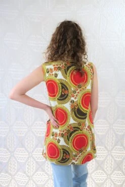 Vintage Mini Dress/Top - Bright Red & Yellow Mandala Sunflower - Size S -KIKIS Clothing Shop IMG 4835 395927ad 4388 4179 8be7 c74a0ce9ef66