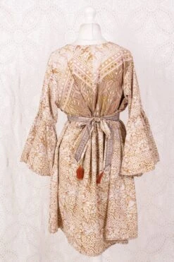 Pansy Mini Dress - Indian Sari - Circular Flounce Sleeve - Lily & Sandstone With Shisha Embroidery - Free Size M/L -KIKIS Clothing Shop IMG 4852 c1a82eab cdcf 4197 b3dd 1432de4e152e