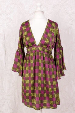Pansy Mini Dress - Indian Sari - Circular Flounce Sleeve - Chequered Embellished Deep Magenta & Lime - Free Size S/M 6 Pansy Mini Dress - Indian Sari - Circular Flounce Sleeve - Chequered Embellished Deep Magenta & Lime - Free Size S/M -KIKIS Clothing Shop IMG 4858 837d5588 0bbe 4a31 b5cf e1f10280aa58