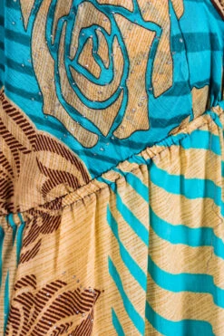 Cherry Mini Halter Dress - Sheer Turquoise & Gold Vintage Sari (Free Size) -KIKIS Clothing Shop IMG 4880