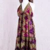 Cherry Mini Halter Dress - Amethyst, Gold & Lime Graphic Vintage Sari (Free Size)