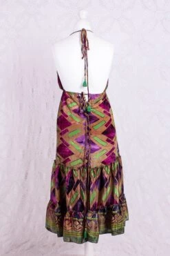 Cherry Mini Halter Dress - Amethyst, Gold & Lime Graphic Vintage Sari (Free Size) -KIKIS Clothing Shop IMG 4910