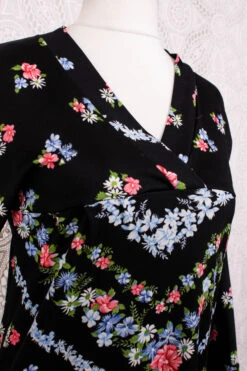 70s Vintage Dress - Deep Black & Bright Floral - Size S -KIKIS Clothing Shop IMG 4972 f59c1882 55fb 42a3 b3ac 6ded9506c856