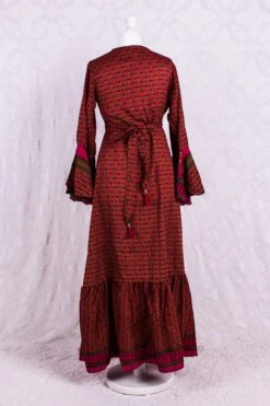 SALE Sylvia Wrap Dress - Vintage Indian Sari - Biscotti & Magenta Tile Print (XS - S/M) -KIKIS Clothing Shop IMG 5138 4181e18c 4345 4eec a9d7 9465a969bcac