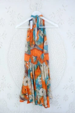 Sydney Mini Halter Dress - Solar Flare Orange Floral - Vintage Sari - S 5 Sydney Mini Halter Dress - Solar Flare Orange Floral - Vintage Sari - S -KIKIS Clothing Shop IMG 5164