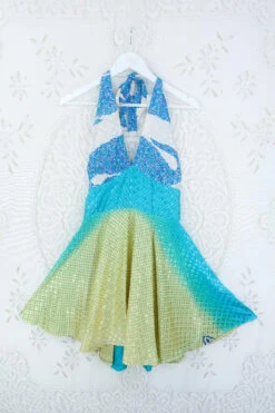 Sydney Mini Halter Dress - Seaside Shimmer Paisley - Vintage Sari - S