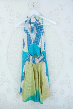 Sydney Mini Halter Dress - Seaside Shimmer Paisley - Vintage Sari - S -KIKIS Clothing Shop IMG 5172 8b47c0e6 c352 4927 9dab cc33f1a532c2