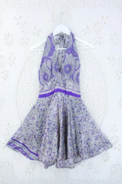Sydney Mini Halter Dress - Amethyst & Walnut - Vintage Sari - S/M