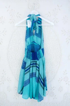 Sydney Mini Halter Dress - Malibu Blue - Vintage Sari - S/M -KIKIS Clothing Shop IMG 5188 8570bef5 c88c 4632 be4c 4ee115e97cbc