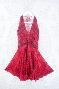 Sydney Mini Halter Dress - Ruby & Indigo Shimmer - Vintage Sari - M/L