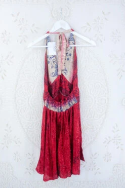 Sydney Mini Halter Dress - Ruby & Indigo Shimmer - Vintage Sari - M/L -KIKIS Clothing Shop IMG 5202