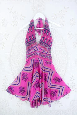Sydney Mini Halter Dress - Tropical Pink - Vintage Sari - S/M