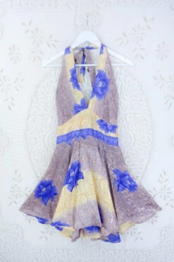 Sydney Mini Halter Dress - Violet & Sunshine Floral - Vintage Sari - M/L