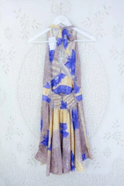 Sydney Mini Halter Dress - Violet & Sunshine Floral - Vintage Sari - M/L -KIKIS Clothing Shop IMG 5255