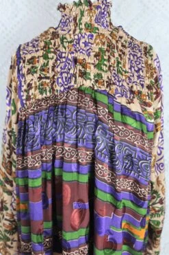 Mona Mini Dress - Vintage Indian Sari - Purple & Gold Illustrations - Free Size -KIKIS Clothing Shop IMG 5266B