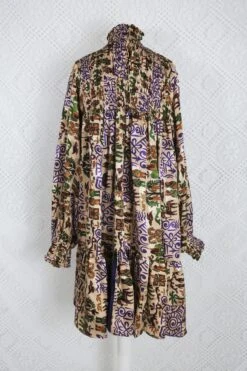 Mona Mini Dress - Vintage Indian Sari - Purple & Gold Illustrations - Free Size -KIKIS Clothing Shop IMG 5271B