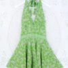 Sydney Mini Halter Dress - Silver Embroidered Apple Green Floral - Vintage Sari - S/M