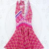 Sydney Mini Halter Dress - Bright Cerise Pink Floral Motif - Vintage Sari - S