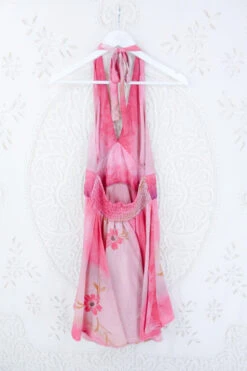 SALE - Sydney Mini Halter Dress - Pink Blush Ombre Floral - Vintage Sari - S-M -KIKIS Clothing Shop IMG 5302 750b1818 478c 4a0e 89ba 720ac4d04de3