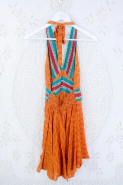 Sydney Mini Halter Dress - Tiger Orange Vibes - Vintage Sari - S -KIKIS Clothing Shop IMG 5328 39c68088 afe6 4c38 ad61 f10f7a7f964b