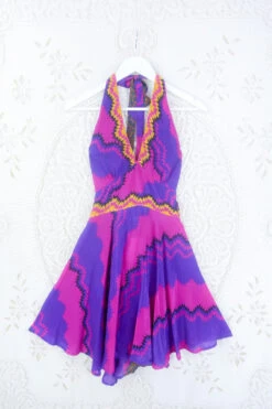 Sydney Mini Halter Dress - Ibiza Pink Party - Vintage Sari - S/M