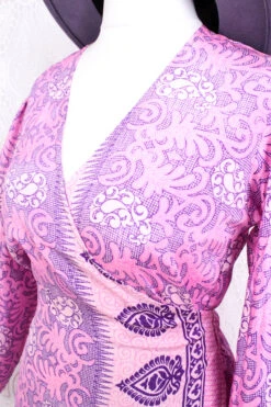 Lola Long Wrap Dress - Vintage Indian Sari - Blush & Violet Art Nouveau - M/L -KIKIS Clothing Shop IMG 5333 da462782 bf0c 437c 85cb 55a5eb6bcdc3