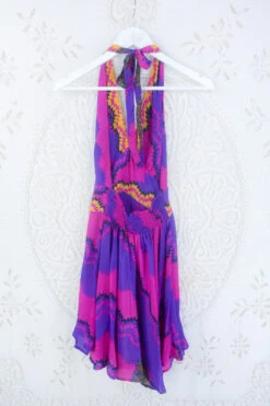 Sydney Mini Halter Dress - Ibiza Pink Party - Vintage Sari - S/M -KIKIS Clothing Shop IMG 5334