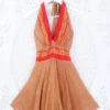 Sydney Mini Halter Dress - Sandstone & Crimson - Vintage Sari - S/M